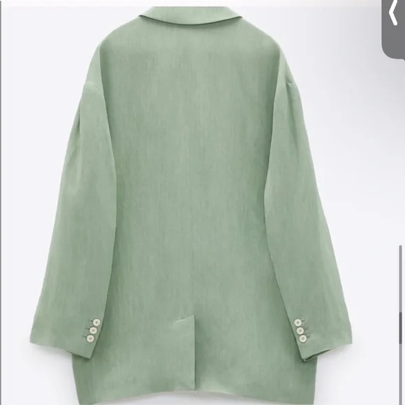 ZARA oversized Linen blend rustic Blazer suit jacket light Mint sage Green sz S - Picture 6 of 16